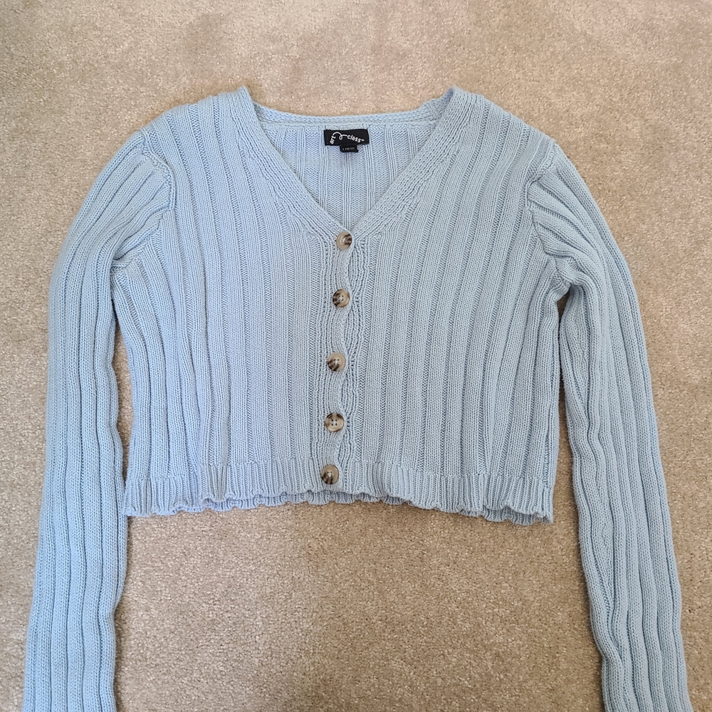 Kids Light Blue Ribbed Button-Up Cardigan